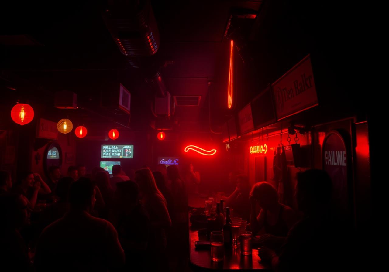 Packed bar at night